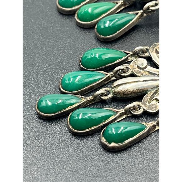 John H. Peckham, Sterling Mexico Green Stone Cabochon Chandelier Earrings Navajo - Picture 10 of 11